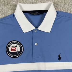 Polo Ralph Lauren Mens Medium Pro Fit US Open Pinehurst Blue Striped Golf Polo